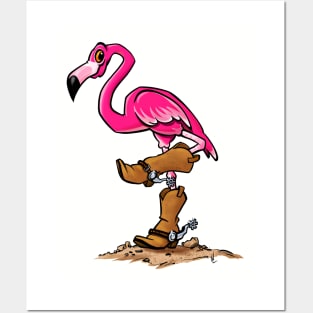 Flamingo in Cowboy Boots Posters and Art